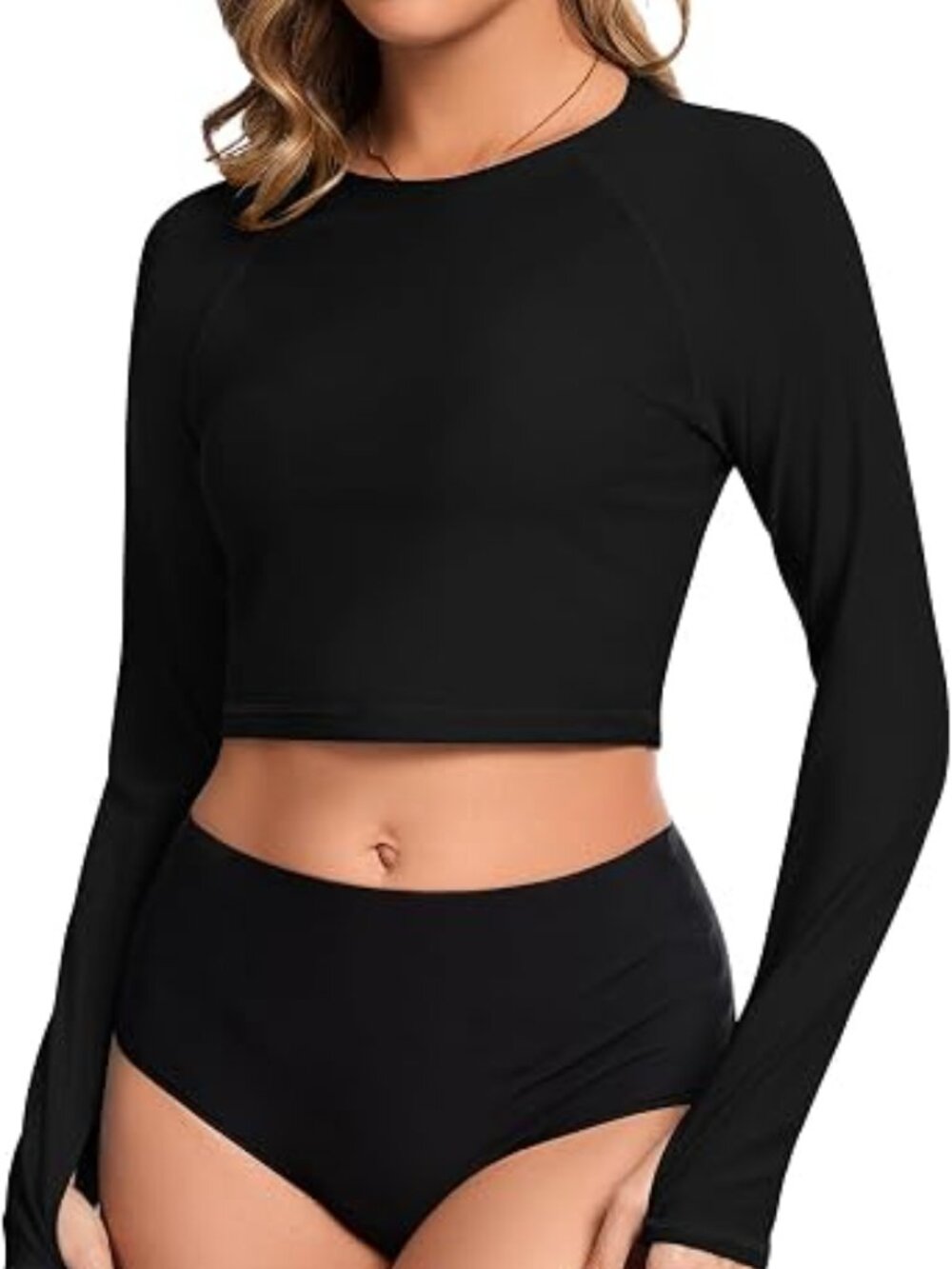 Cropped Rash Guard for Women UPF 50+ Long Sleeve Crop Top Swim Shirt S